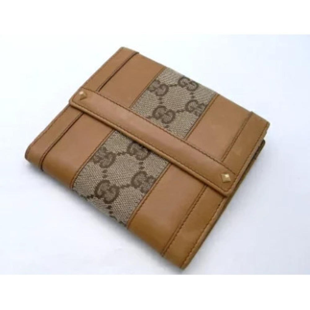 Gucci Bi fold wallet double snap closure GG canvas calfskin Beige Brown